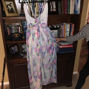 Summer maxi, multicolor dress. Low back cut.